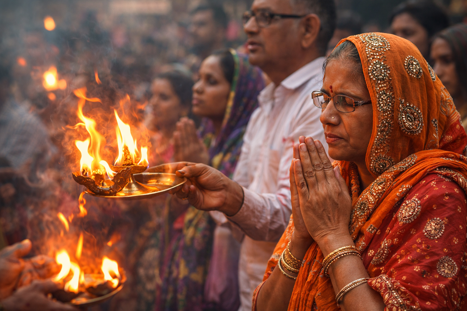 Devotees receiving blessings